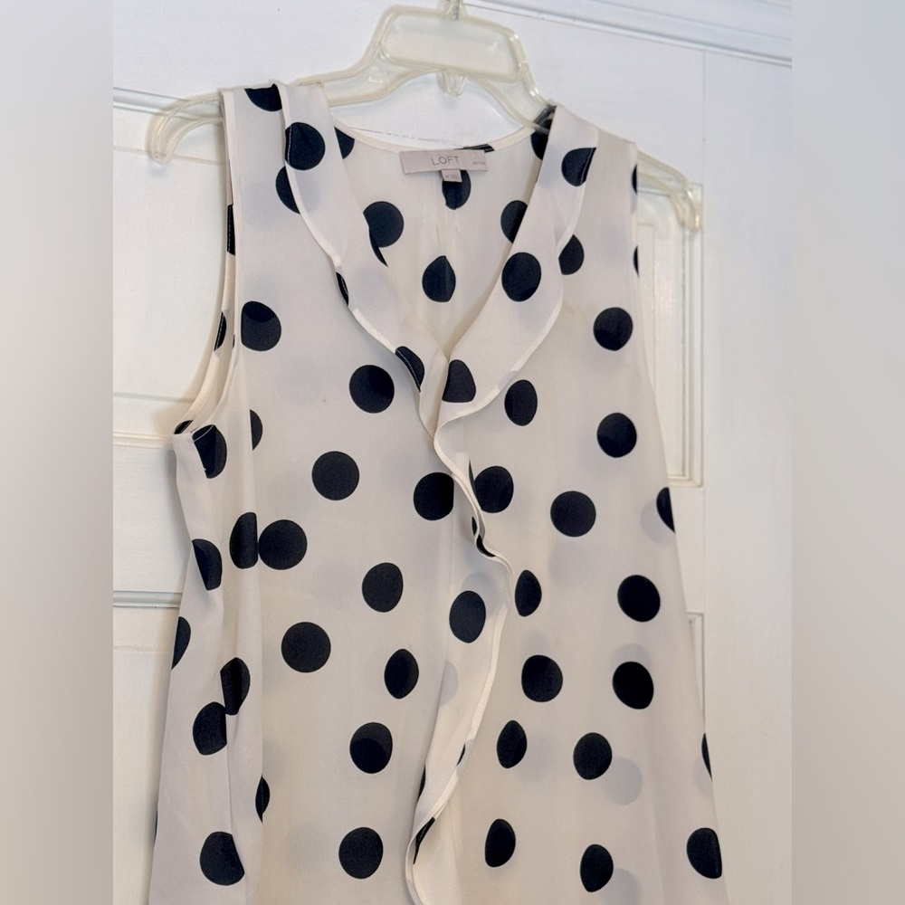 LOFT Polka Dot Sleeveless Blouse in Black and White